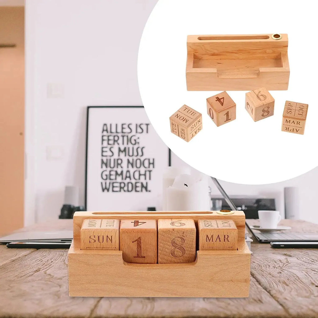 Solid wood creative simple desk calendar cube in large and small size options.