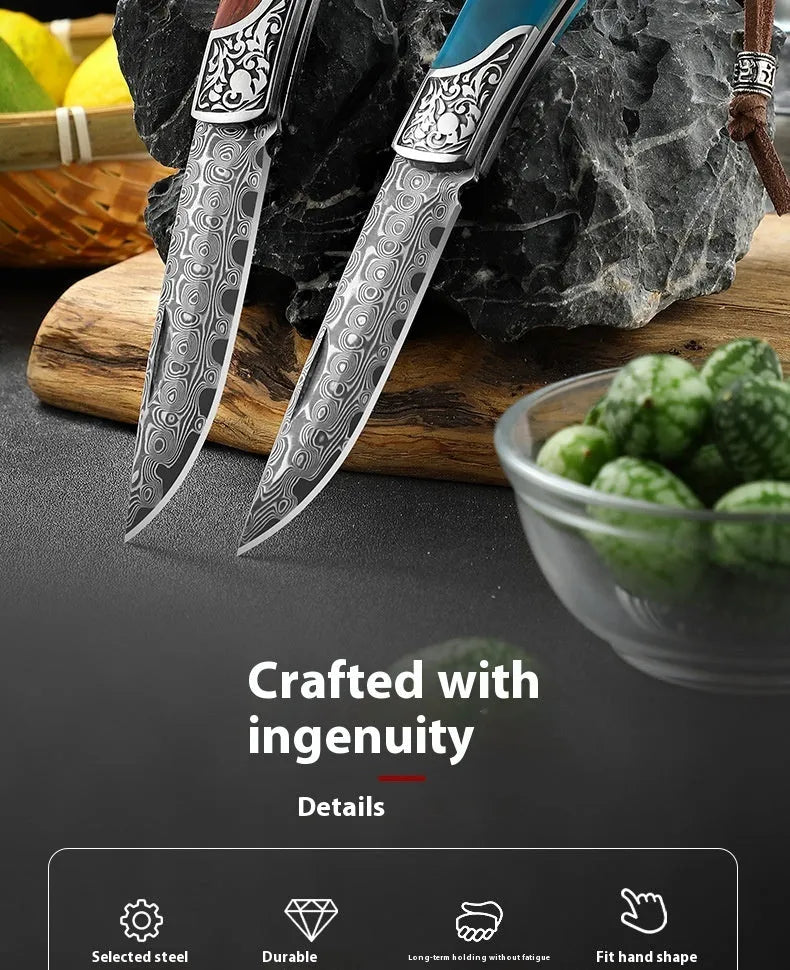 VG10 stainless steel folding pocket knife with a blue dovetail pattern handle.