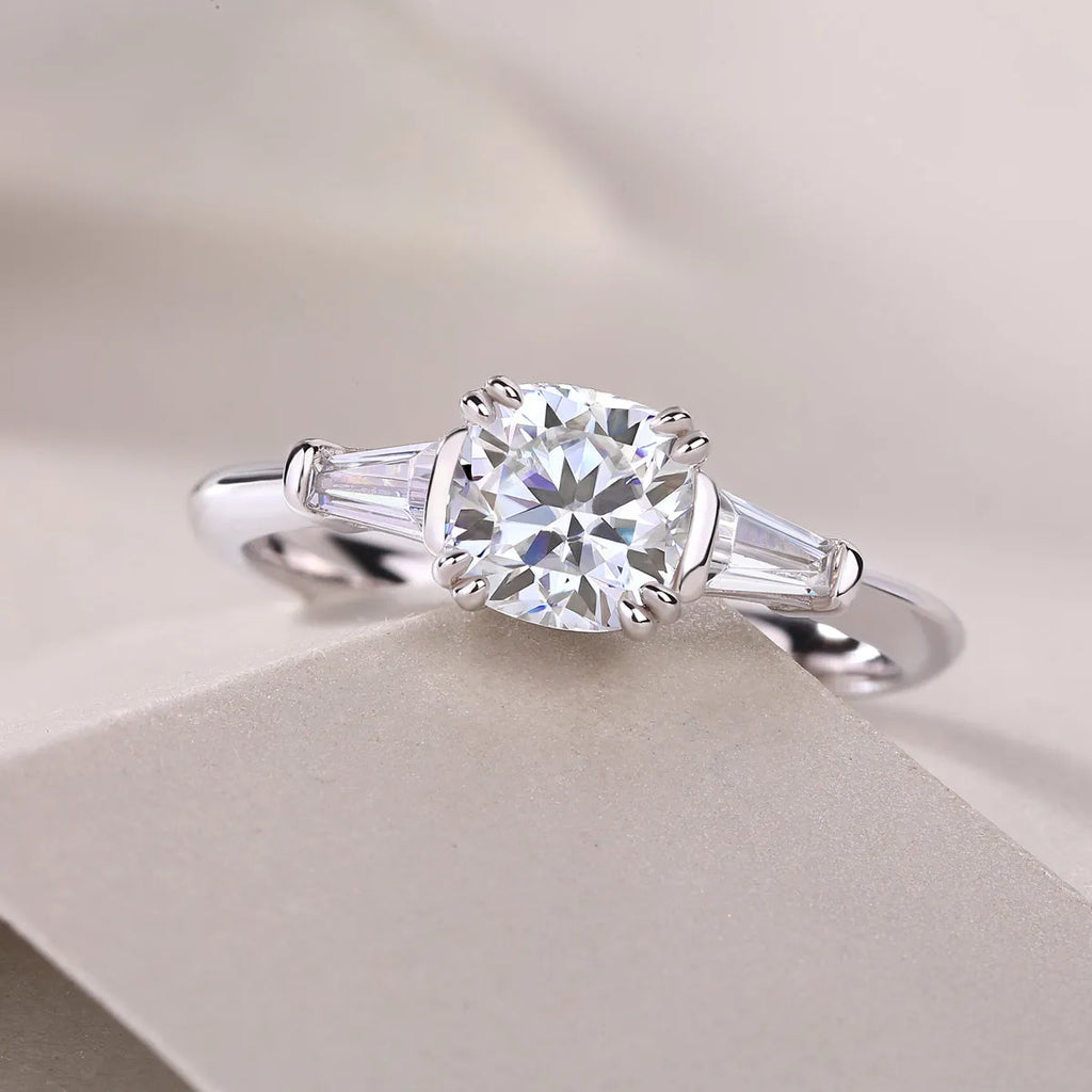 DESTINY moissanite wedding ring set with 6x6mm pillow cut, S925 silver, platinum plating, sizes 5-9, GRA certificate
