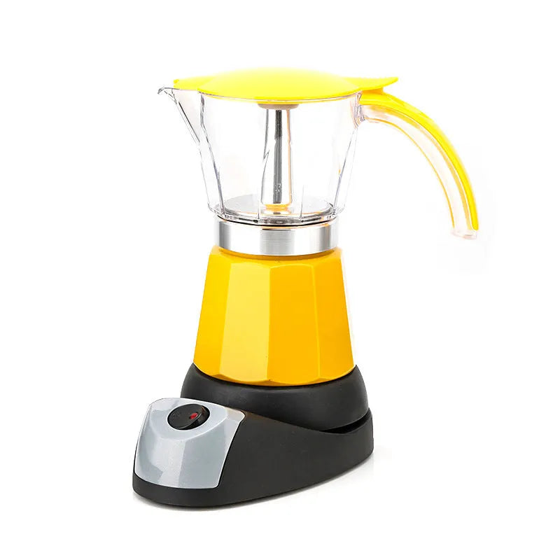 Octagonal aluminium electric Moka pot coffee maker in silver green yellow red blue colour options