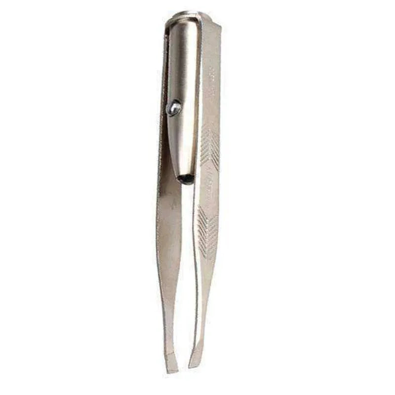 Stainless steel LED beauty tweezers with illuminated tips for eyebrow grooming