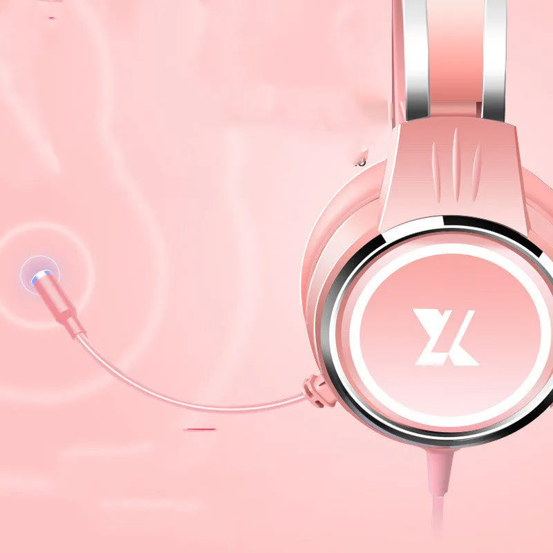 Girl powder-upgraded computer gaming headset wired earphone with protein earmuffs for PC 3.5mm USB