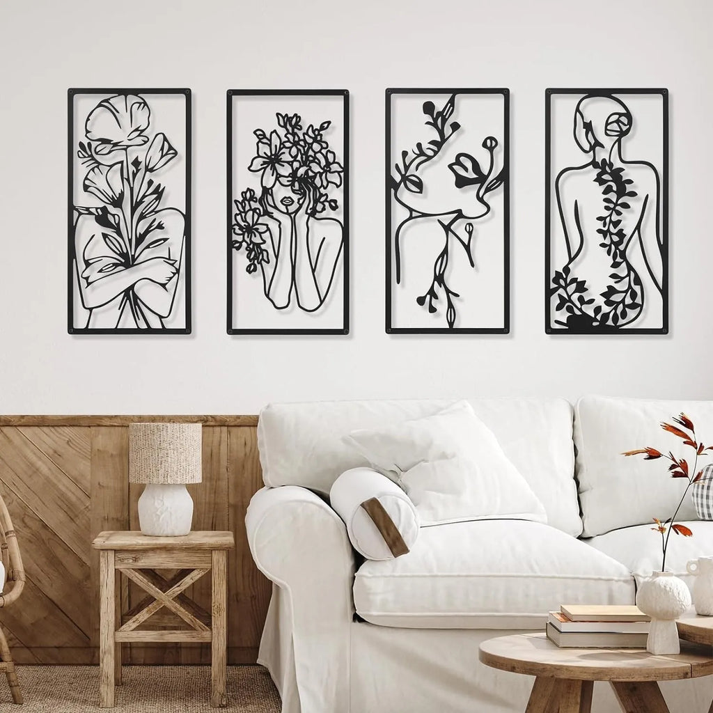 Four-piece iron wall decorative painting set with human body partial design, modern simplicity style, 17 x 10 inches each