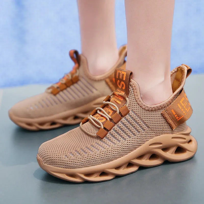 Children's trendy street-style coconut sneakers with Velcro strap in black, khaki, or white colours