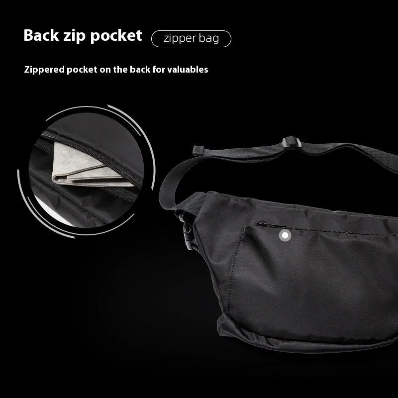 Black Oxford fabric men's chest bag with slanted street style design and sewing line details