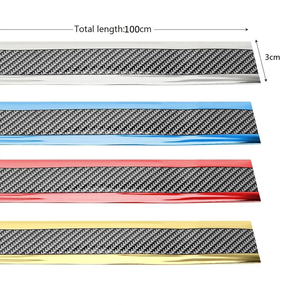 Carbon fibre pattern door sill protective sticker in black, 1m x 3cm, on car door sill