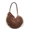 Handmade woven women's shoulder bag in retro style with cloth exterior and open pocket