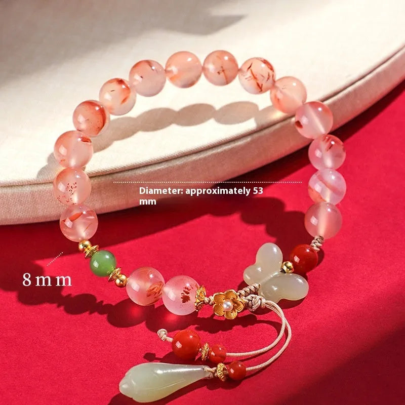 Ice floating south red white agate fishtail bracelet for women with traditional handmade craftsmanship