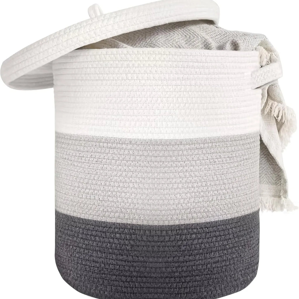 European style cotton string laundry basket extra large with lid in coffee colour series