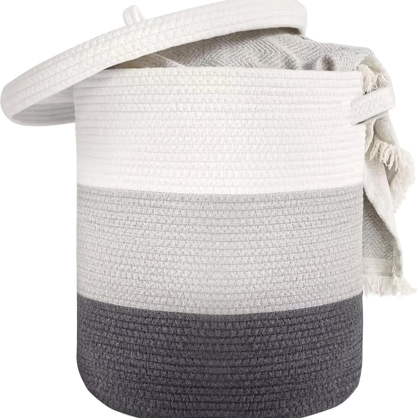European style cotton string laundry basket extra large with lid in coffee colour series