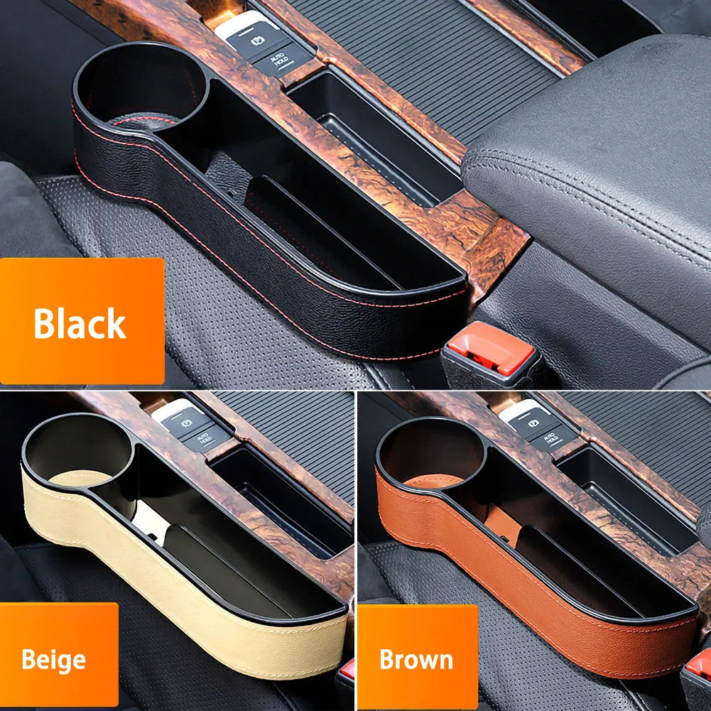 Car storage box leather ABS centre console organiser black 27x14.5x6cm front seat