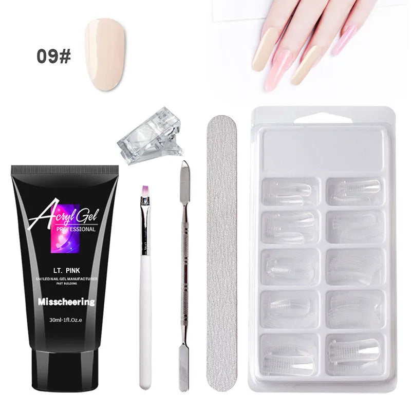 Painless crystal gel nail extension set in 30ml bottle with multiple colour options for DIY nail art
