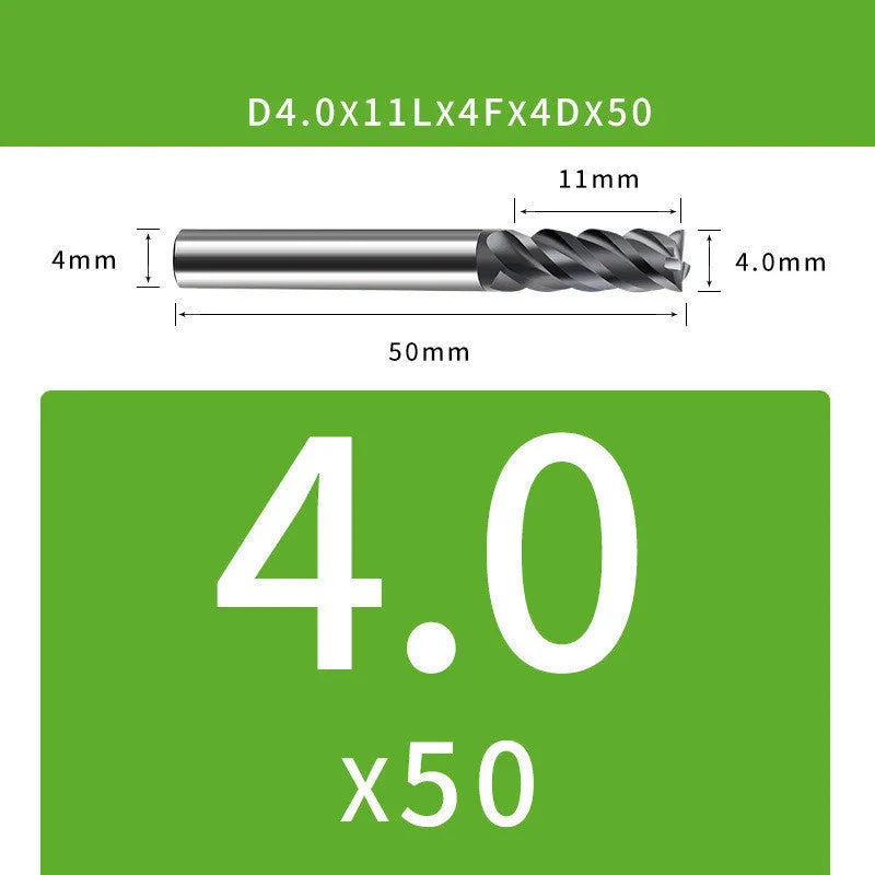 Tungsten steel 4-blade end mill with ball nose for contour milling