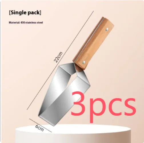 Stainless steel triangle fruit cutter knife with a removable protective cover for slicing melon and watermelon.