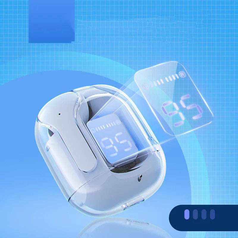 LED Power Digital Display Mini Wireless Bluetooth Headset in selected colour with charging case and accessories.
