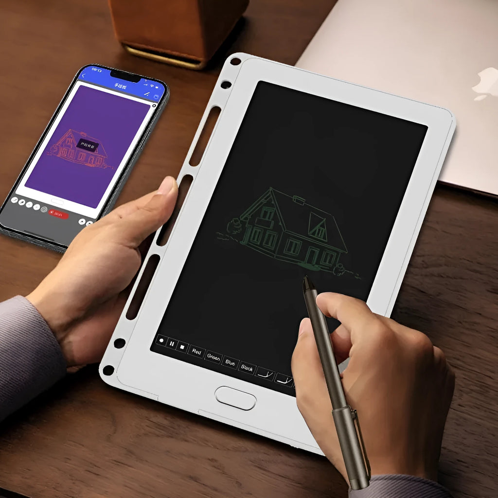 85-inch electronic writing pad with stitching appearance design, smart pen, and accessories