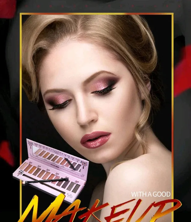 Kelly 12 colour matte eyeshadow palette in compact case with multiple neutral shades visible