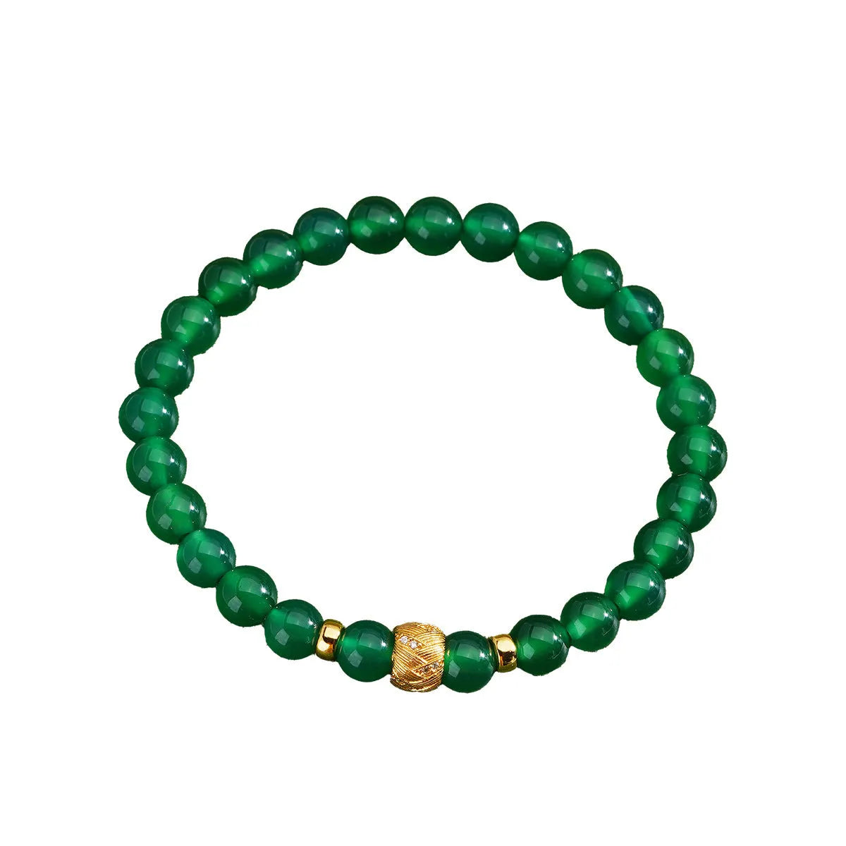 Green agate and S925 sterling silver bracelet with yellow gold accents and a 6mm round stone.