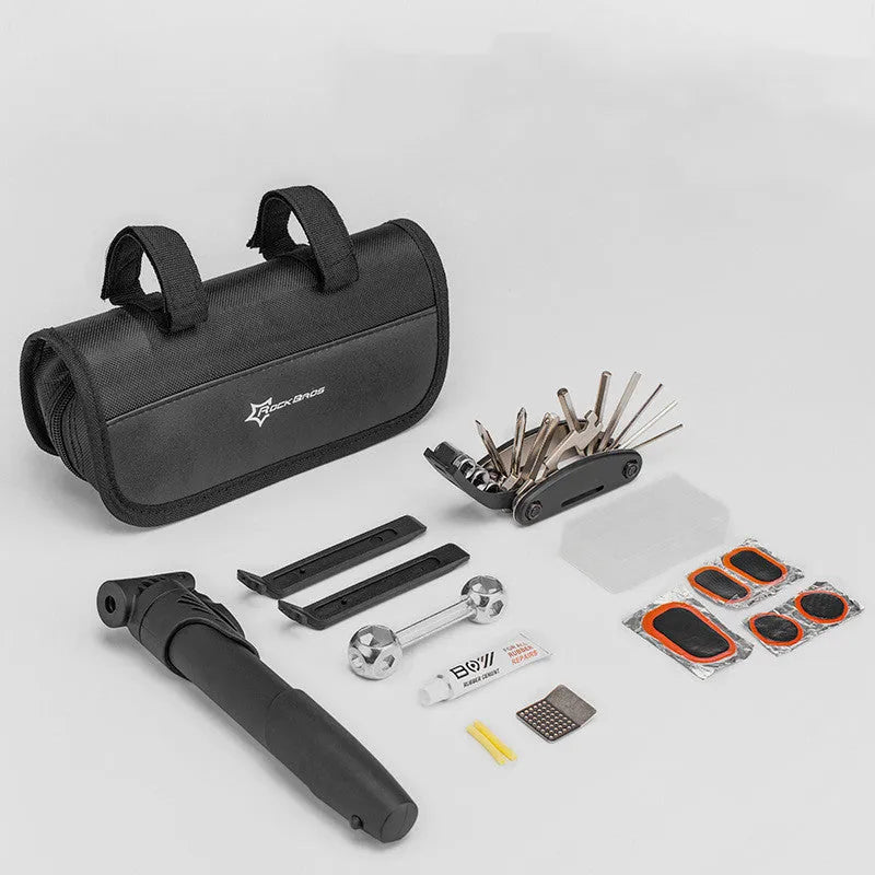 Bicycle tyre repair kit in Portable style placed on upper frame tube of a bicycle