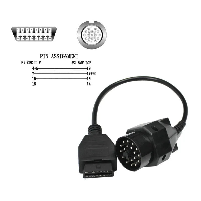 BMW 20-pin to OBD2 16-pin diagnostic adapter connector cable