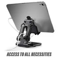SUPCASE black aluminium alloy tablet and phone stand with adjustable 270° angle and anti-scratch TPU protection
