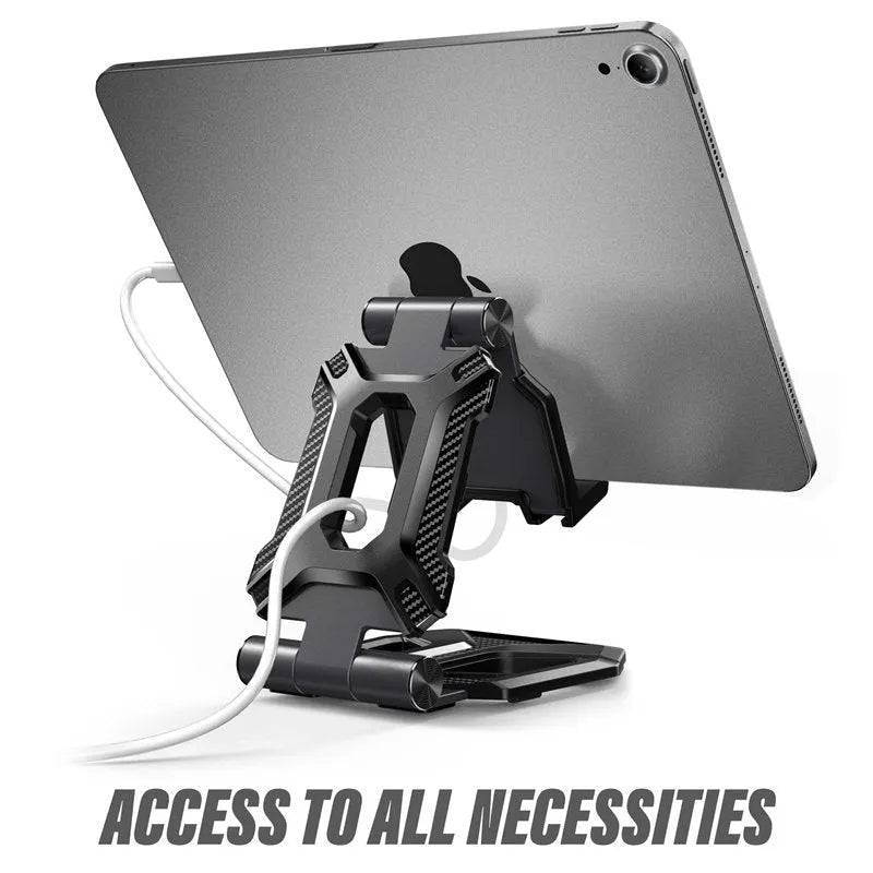 SUPCASE black aluminium alloy tablet and phone stand with adjustable 270° angle and anti-scratch TPU protection