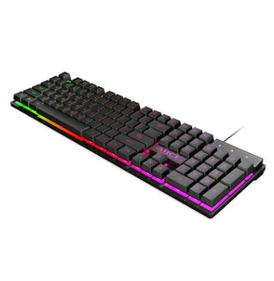 Black USB wired luminous gaming keyboard with frosted keycaps and a braided cable.