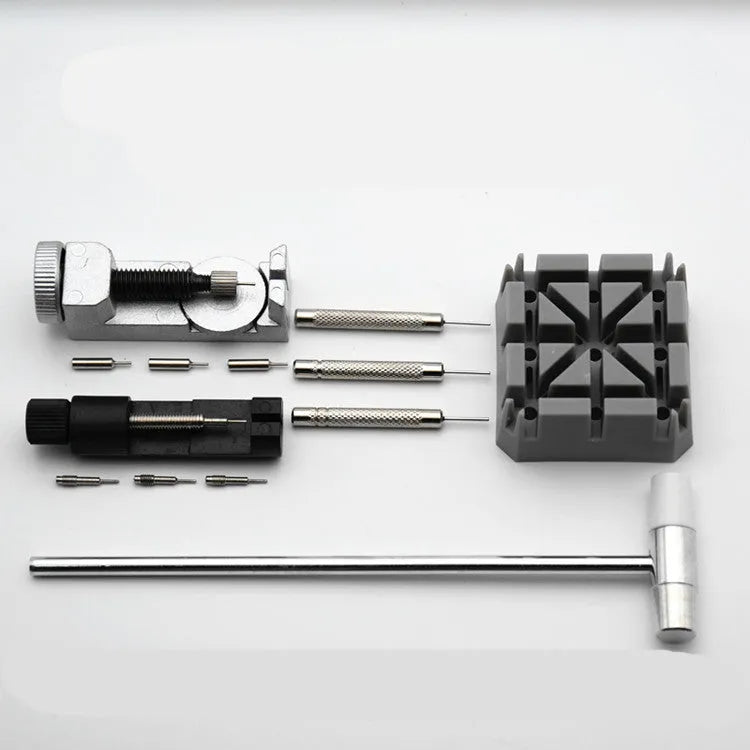 Silver metal watch strap link remover tool set for adjusting bracelet links