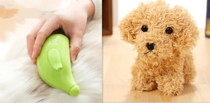 3-in-1 rechargeable pet steam brush for cats and dogs, green and yellow, with steamy spray and massage comb