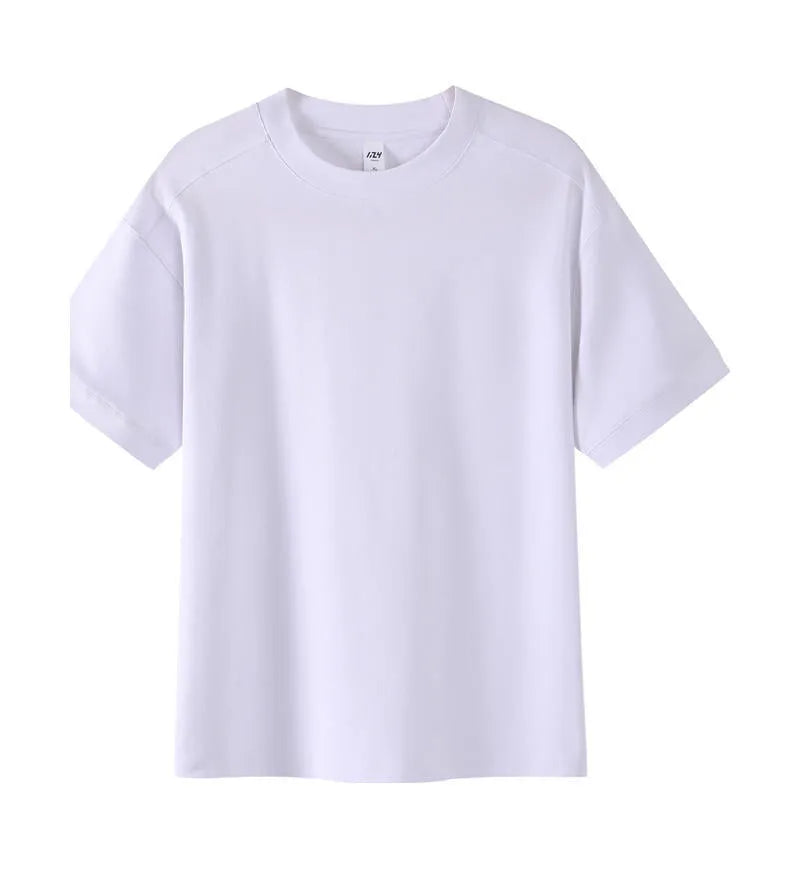 Short-sleeved loose-fit cotton pique T-shirt for youth in solid colour options