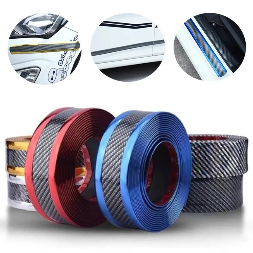 Carbon fibre pattern door sill protective sticker in black, 1m x 3cm, on car door sill