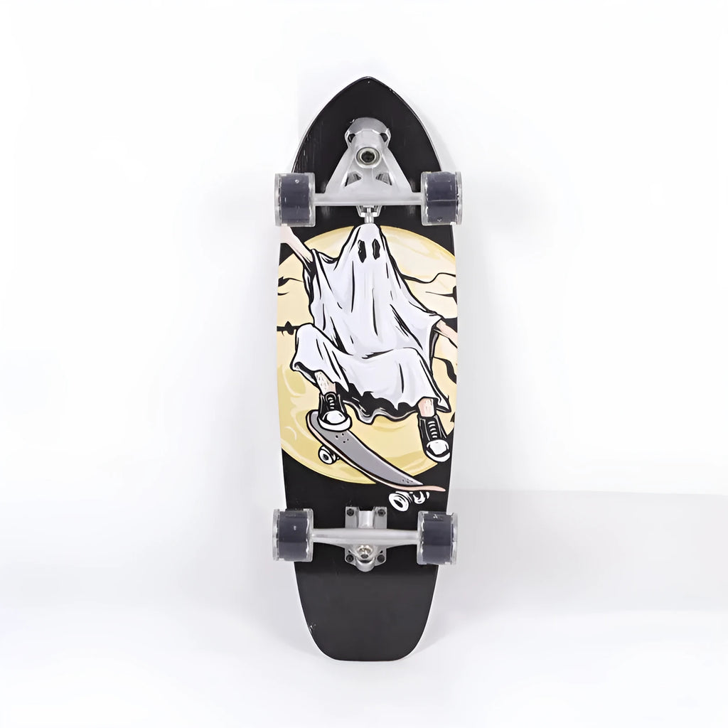 White 31-inch maple skateboard for street scooting with unisex design