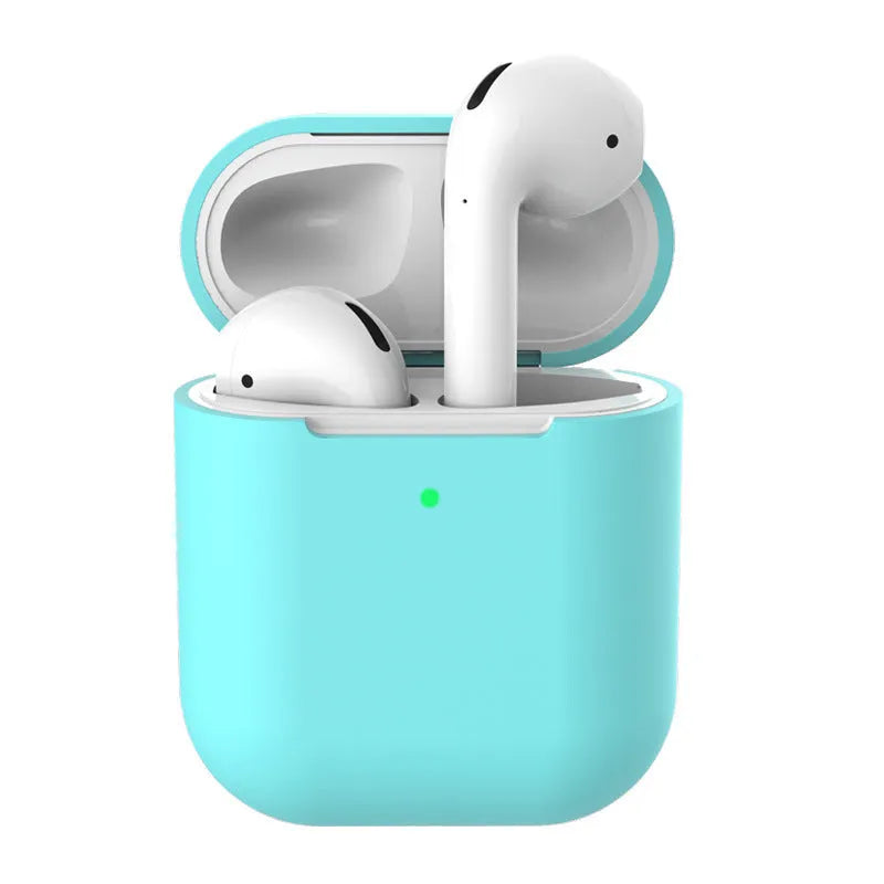 Silicone protective case for AirPods 2 shown in multiple colour options including black, blue, pink, and red.