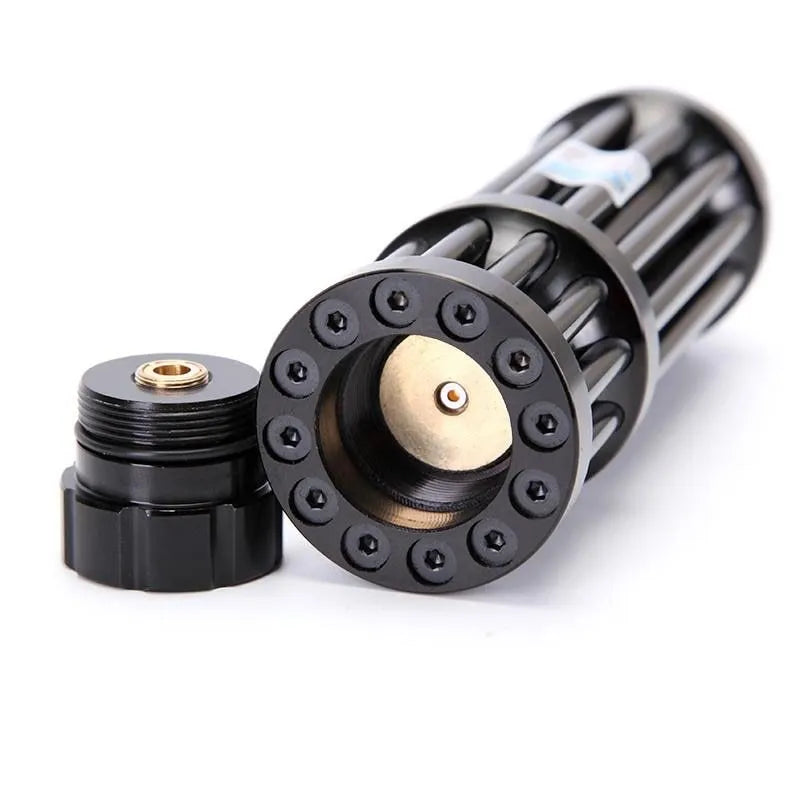 Black aluminium extended flashlight with laser indicator and tail cap switch.