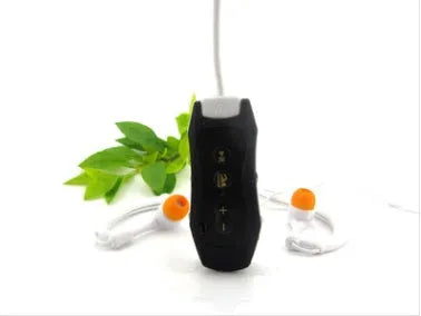 IPX8 waterproof MP3 music player with clip and stereo sport earphones in black