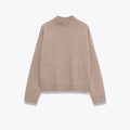 Women's khaki knitted sweater with stand-up collar and colour-block stripes