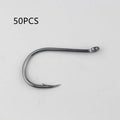 Bulk pack of barbed alloy carbon steel fishing hooks for sea and rock fishing in various sizes.