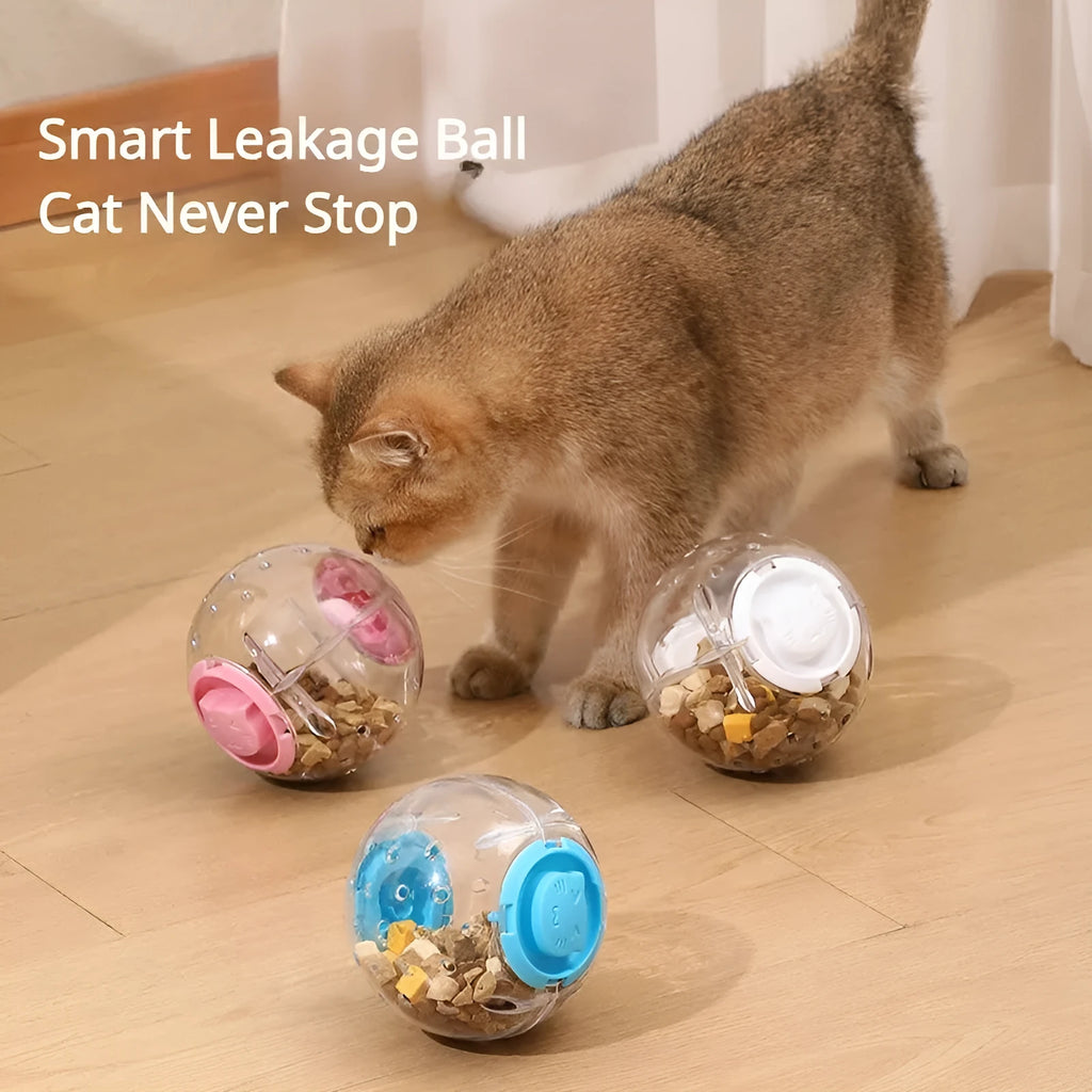 Blue pink or white ABS plastic cat slow feeder leaky ball toy 11.5cm diameter