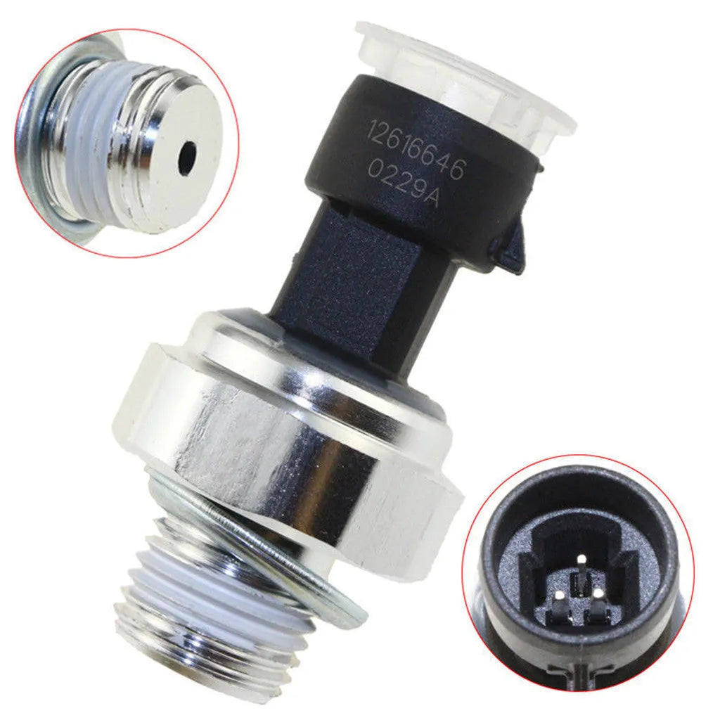 Oil pressure sensor for Buick Chevrolet cars with part numbers 12573107 12677836 visible.