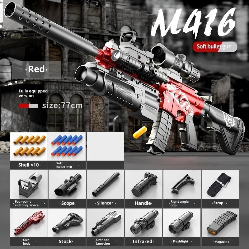Manual bolt throwing shell soft bullet gun M416 sand colour plastic toy with accessories