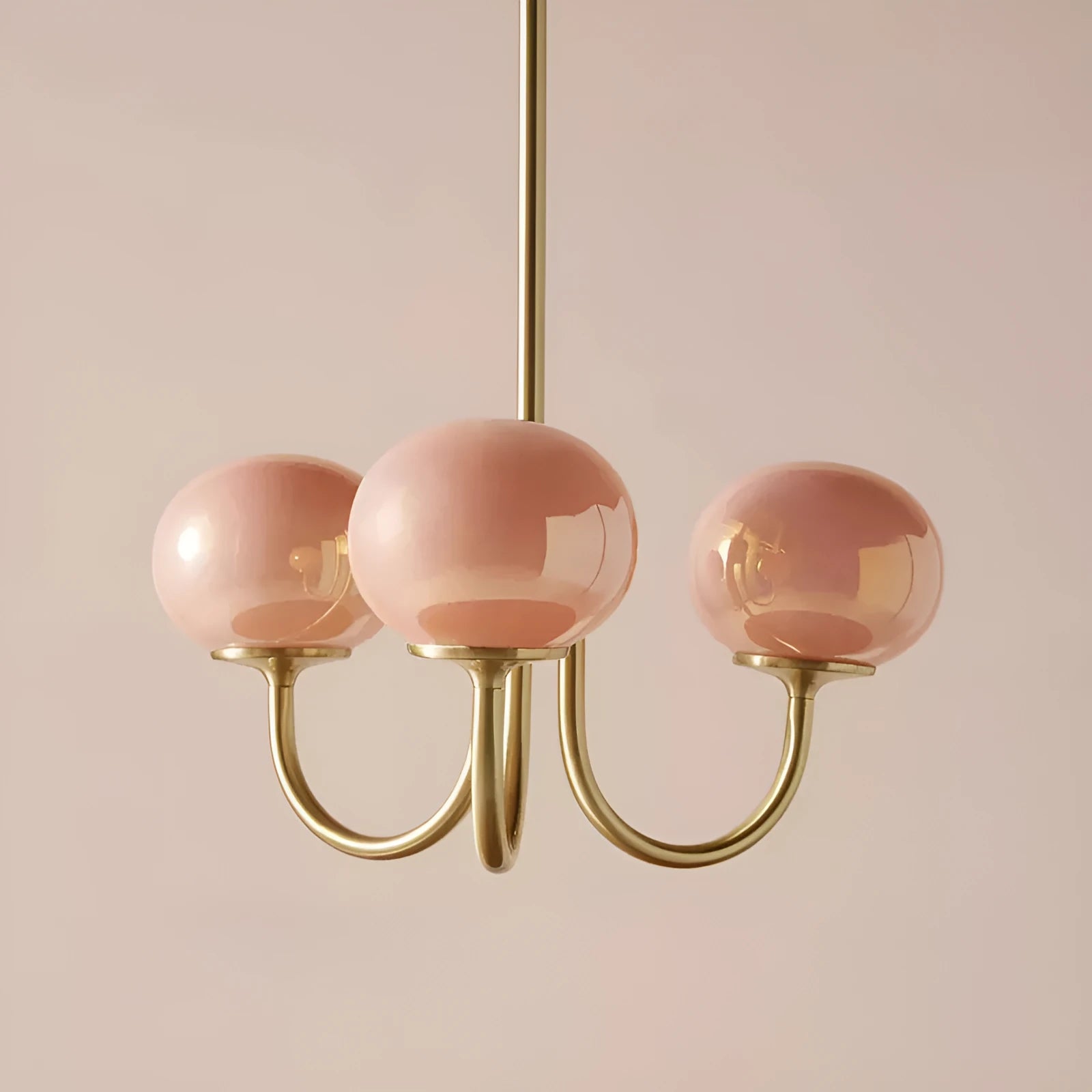 5-head retro glass chandelier with iron frame and LED tricolour light in pink gold finish