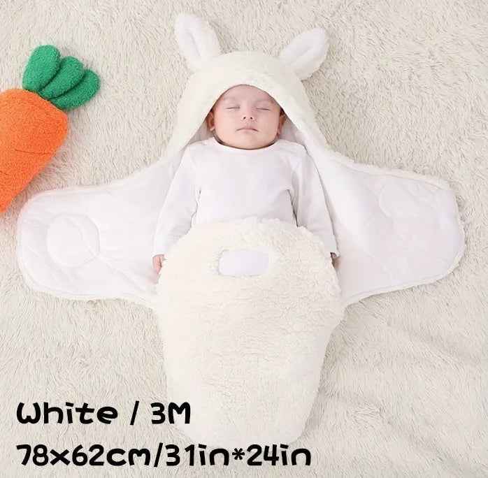 Fluffy fleece baby sleeping bag swaddle in blue with adjustable hook-and-loop closure for newborn