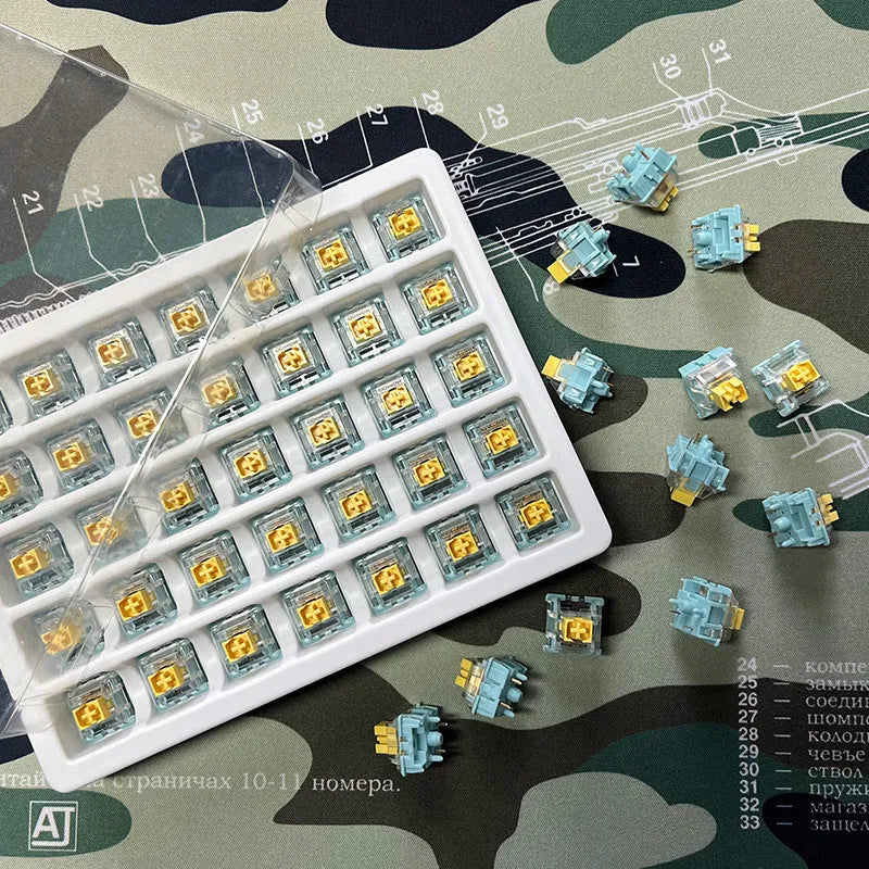Tiger Mo Sea Salt Lemon PRO Mute mechanical keyboard switches, pack of 36 pieces.