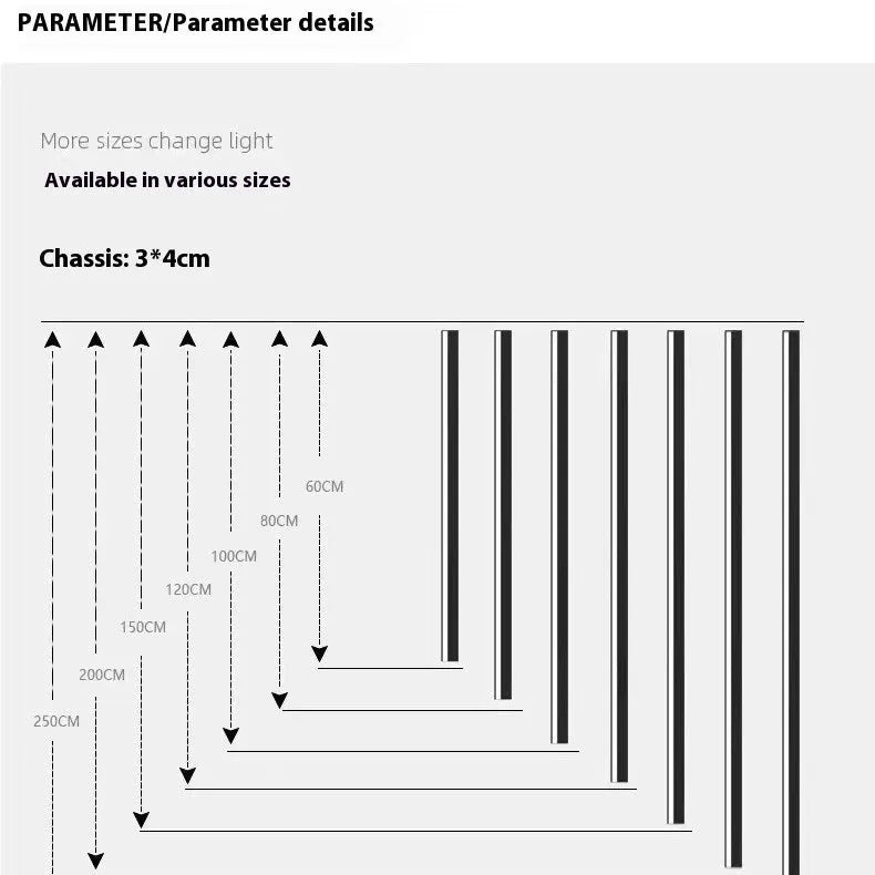 80cm long black aluminium LED wall lamp with touch control for three light colours on a white wall.