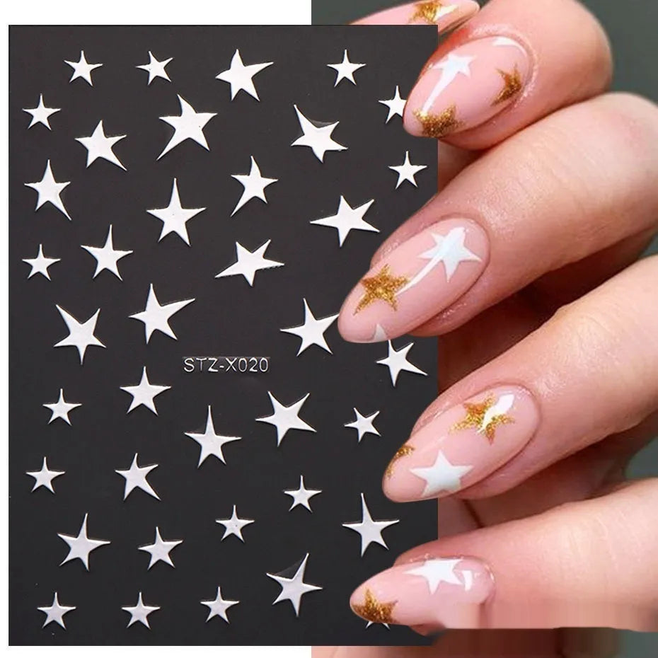 Cartoon nail art stickers sheet with black and silver love heart designs