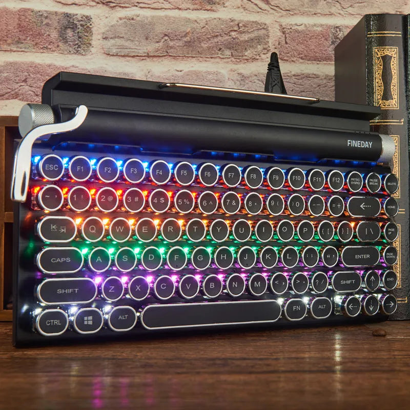 Black retro mechanical keyboard with 83 keys and seven-colour backlight illumination