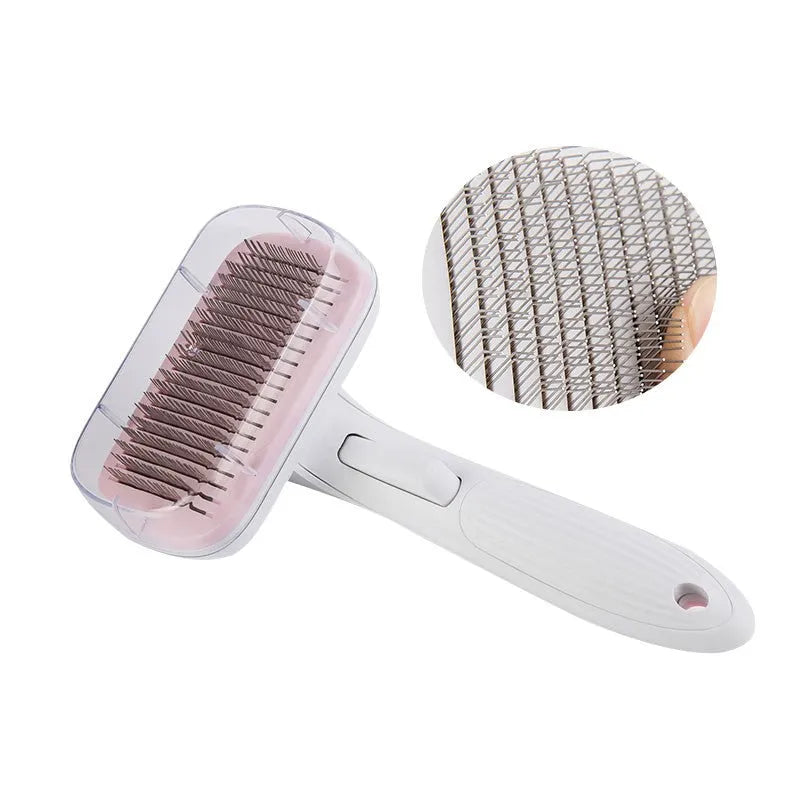Automatic hair remover fine needle comb for dog and cat grooming in blue colour with ABS plastic body