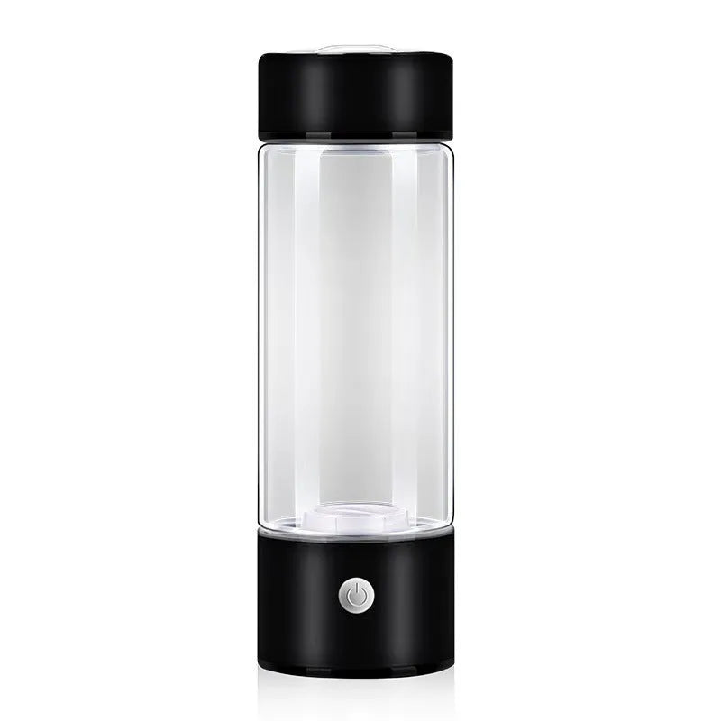 Silver electric hydrogen water generator bottle with borosilicate glass cylindrical design