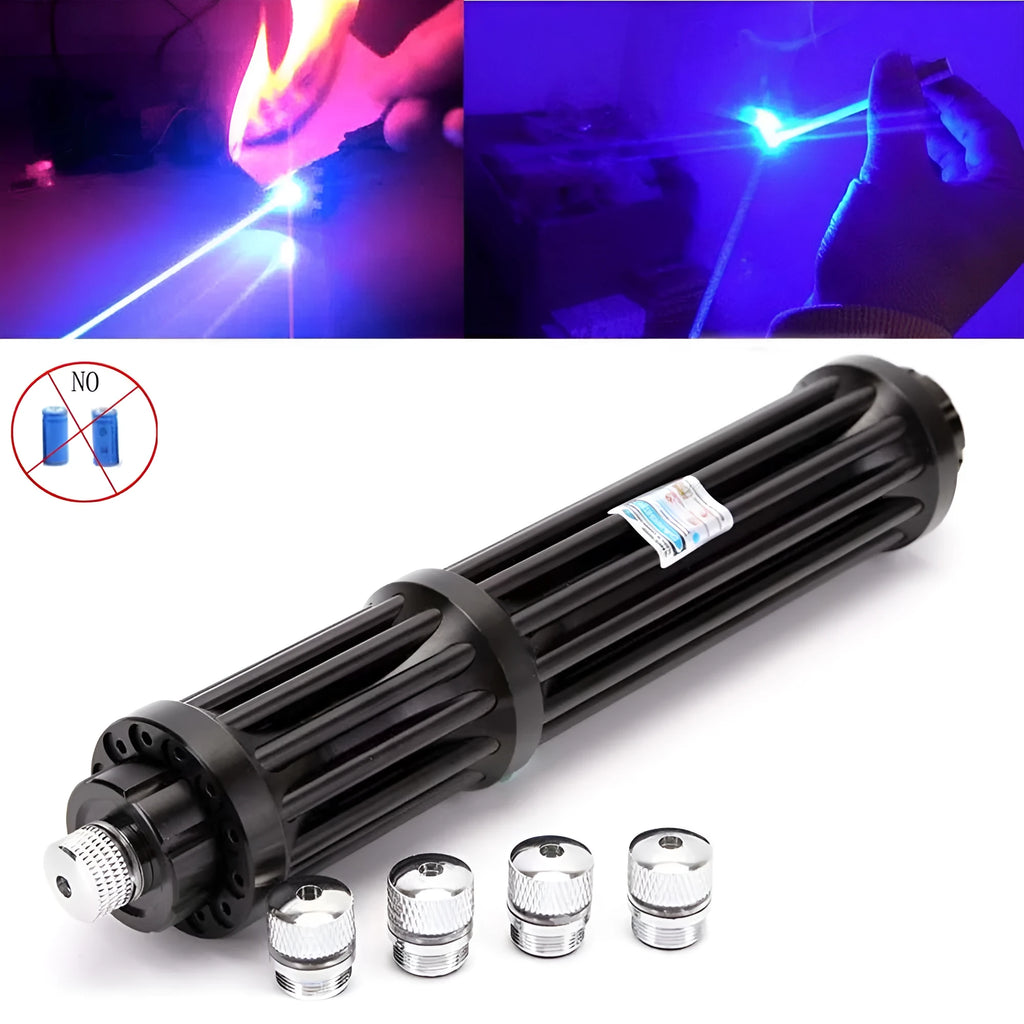 Black aluminium extended flashlight with laser indicator and tail cap switch.