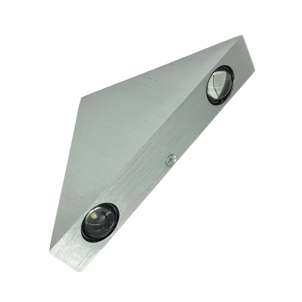 Set of three white LED wall lights with dual heads mounted on a wall showing warm white light